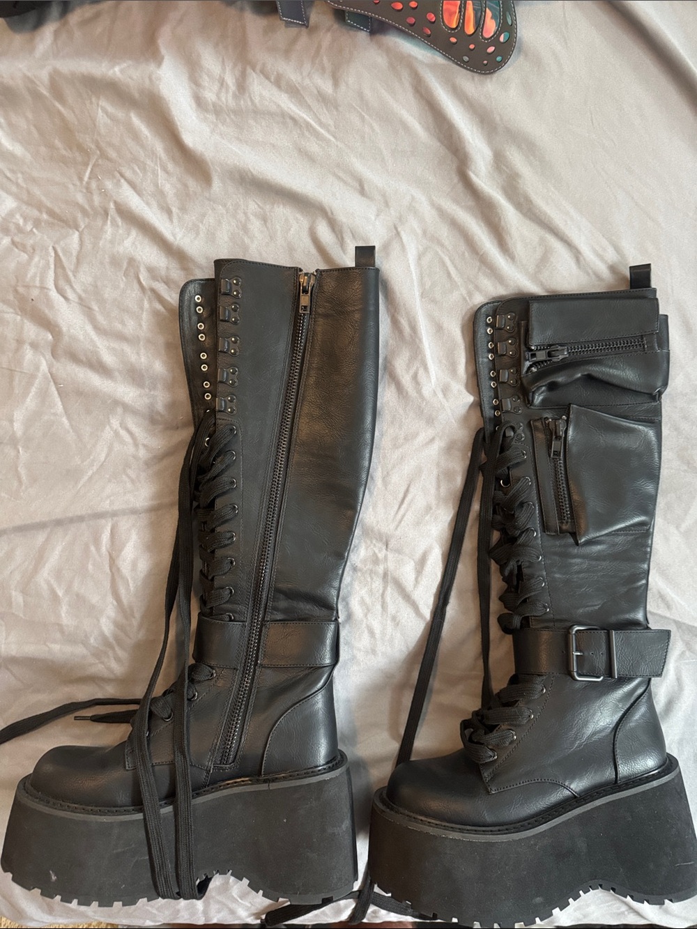 Current Mood Black Lace-Up Platform Knee-High Boots